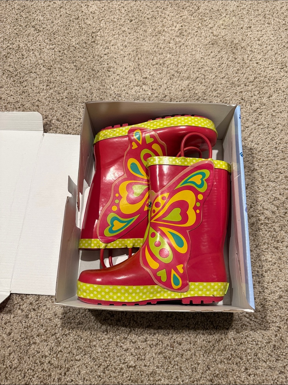 Western Chief Pink Butterfly Kids Rain Boots with Yellow Accents